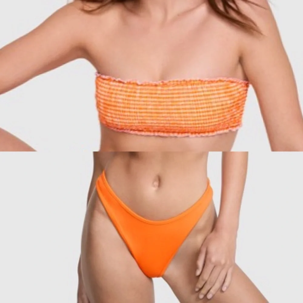 NWT Frankie’s Bikinis Iris Top & Moon Bay Thong Bikini Intense Orange Size S